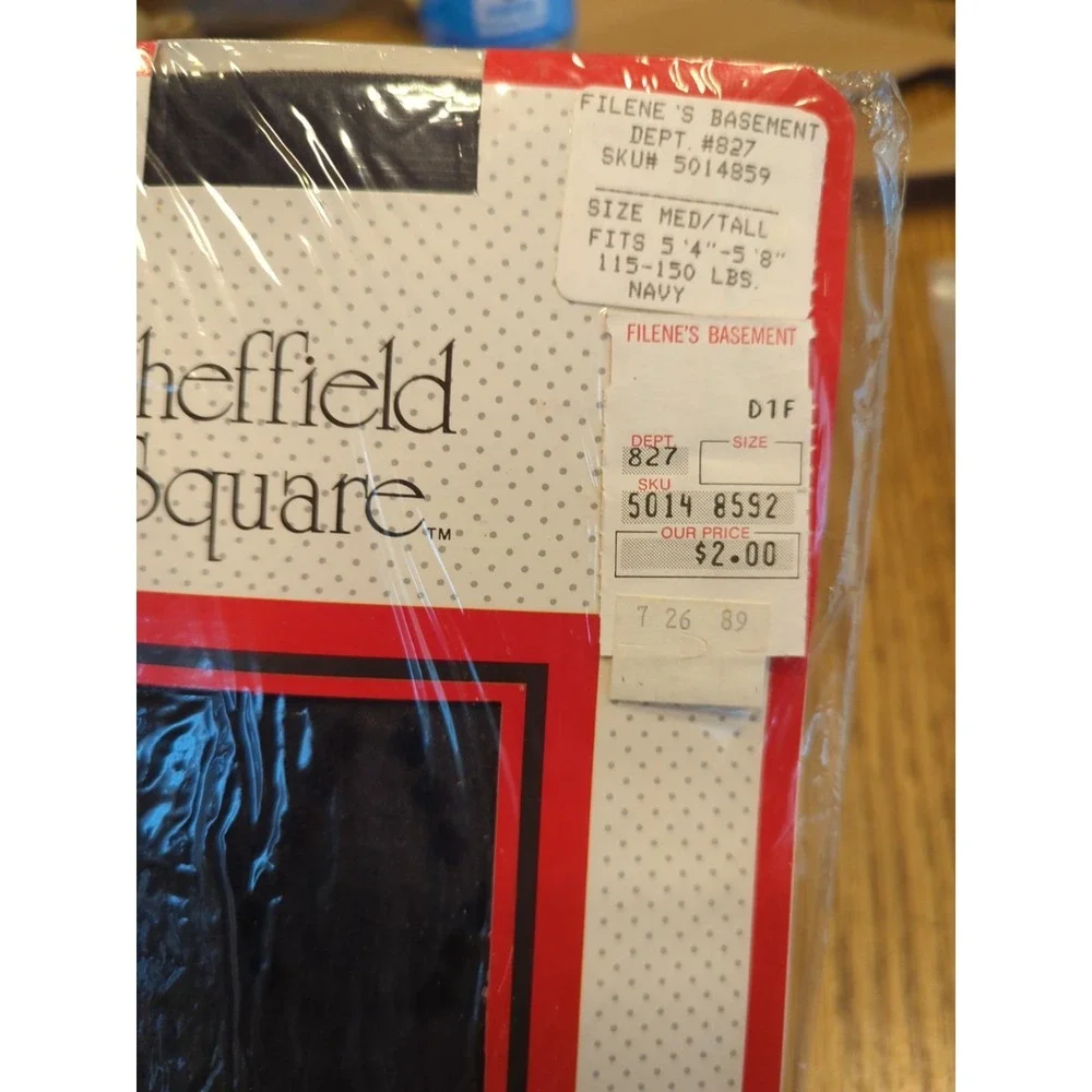 New Vintage Sheffield Square Textured Sandal Foot Pantyhose Med / Tall Navy Blue